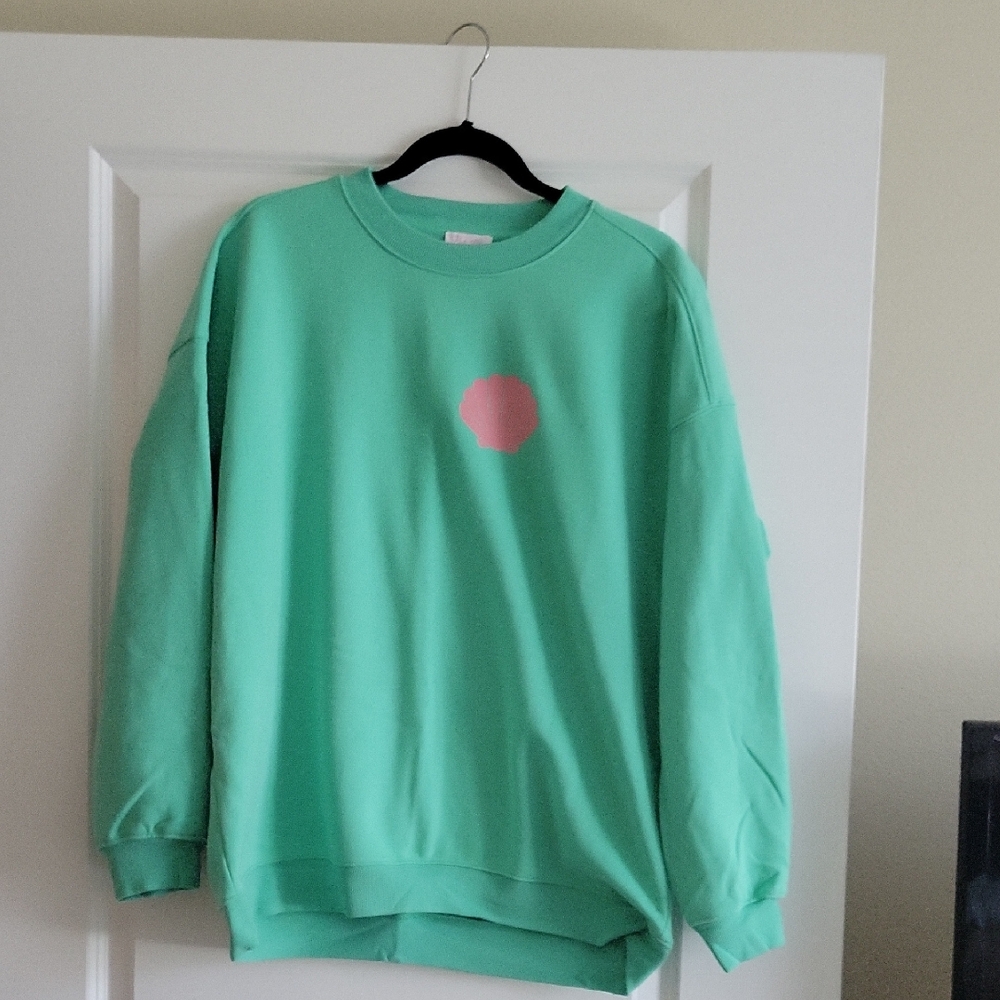 Pink Lily Green Crew Neck Oversized Sweatshirt with Ribbed Cuffsink SIZE Medium